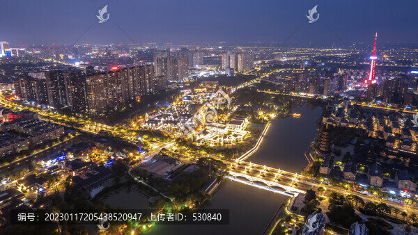 航拍泰州城市全景圖夜景