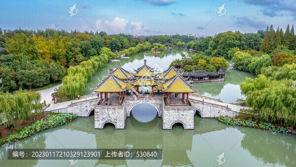 航拍揚(yáng)州瘦西湖五亭橋特寫(xiě)