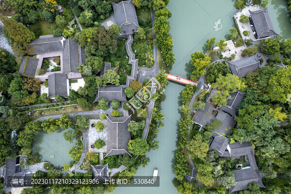 航拍杭州西湖中式園林景觀