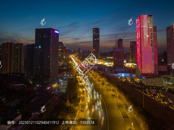 航拍濟(jì)南東部新城夜景