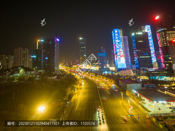 航拍濟(jì)南東部新城夜景