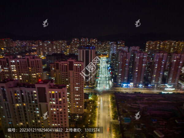 航拍濟(jì)南東部新城夜景