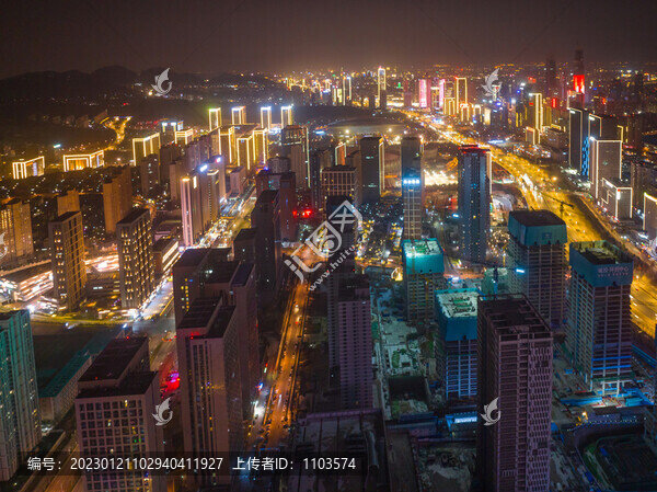 航拍濟南東部新城夜景