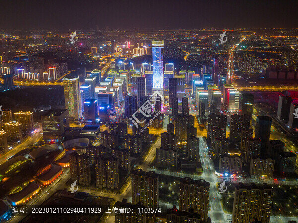 航拍濟(jì)南東部新城夜景