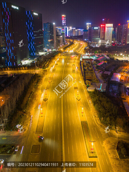 航拍濟南東部新城夜景