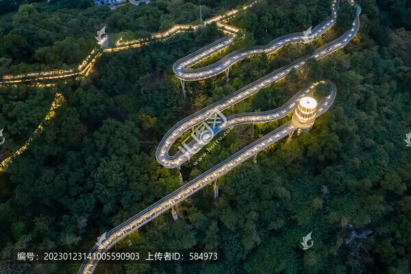 航拍福州城市森林步道福道夜景