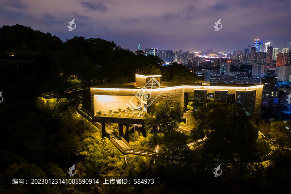 航拍福州城市森林步道夜景福道