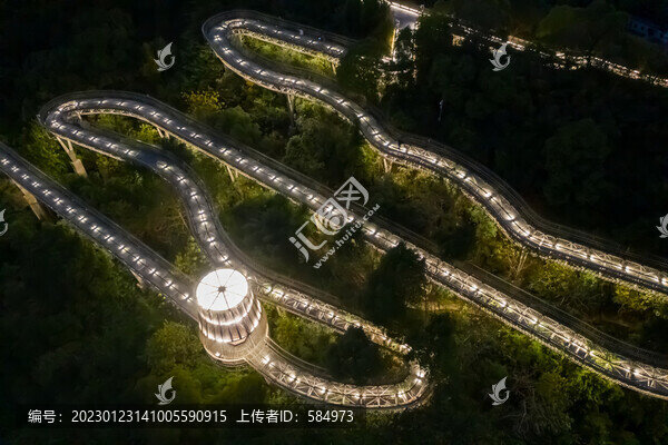 航拍福州城市森林步道夜景福道