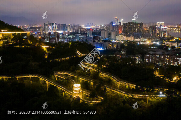 航拍福道福州城市森林步道夜景