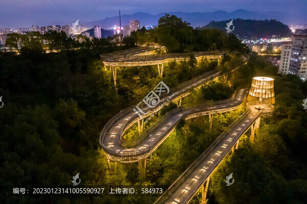 航拍福道福州城市森林步道夜景