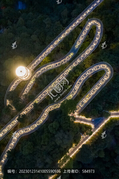 航拍福州城市森林步道福道夜景