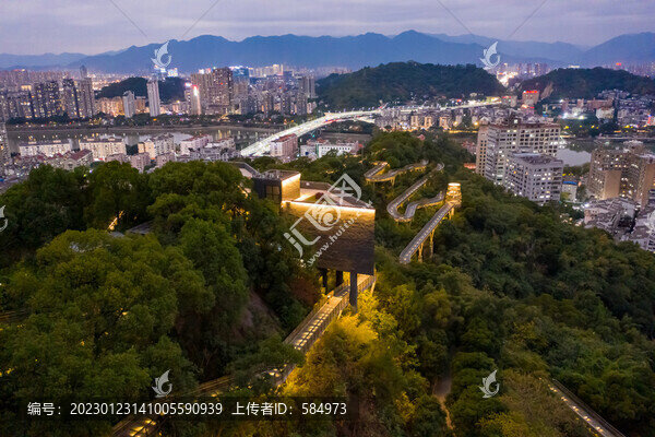 航拍福州城市森林步道福道夜景
