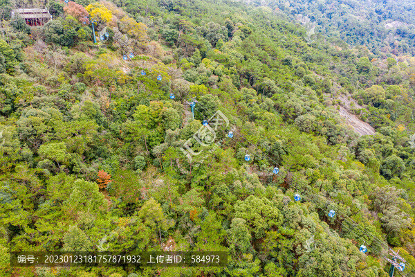 航拍福州鼓山風景區(qū)索道纜車