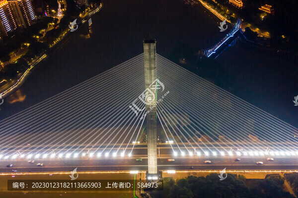 航拍閩江福州三縣洲大橋夜景