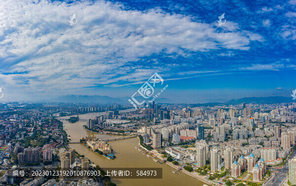 航拍福州閩江中洲島歐式建筑群