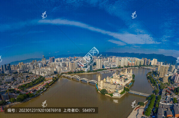 航拍福州閩江中洲島及解放大橋