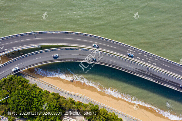 航拍廈門演武大橋環(huán)島路海濱
