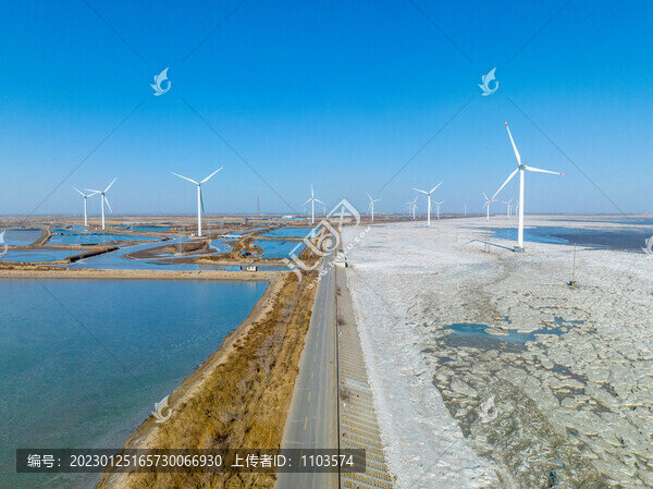 航拍冬日的黃河口濕地