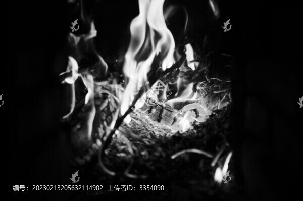 黑白爐灶內(nèi)的火焰