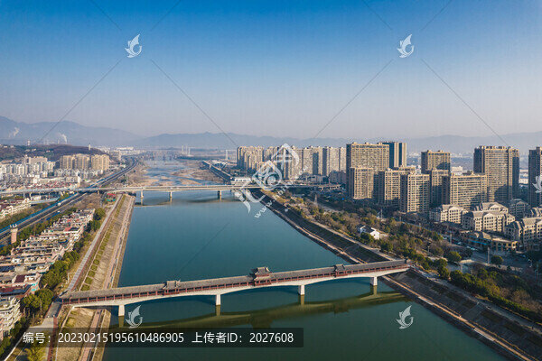 嵊州剡溪兩岸城市風光航拍