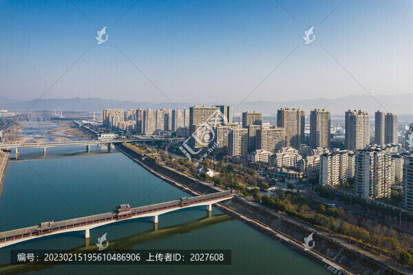 嵊州剡溪兩岸城市風光航拍