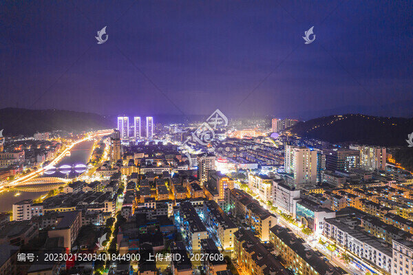 紹興市新昌縣夜景城市風(fēng)光航拍
