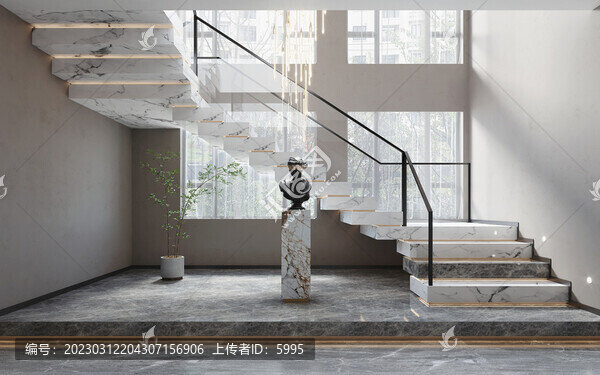 現(xiàn)代大理石玻璃樓梯