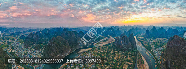 桂林山水漓江風(fēng)光全景日夕陽(yáng)