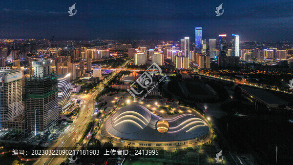 陜西省體育館城市夜景航拍