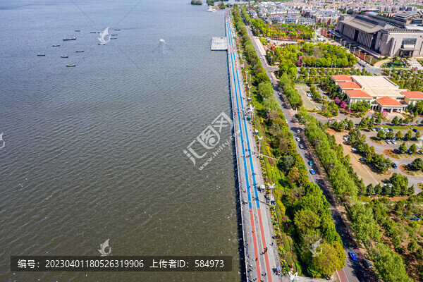 航拍云南昆明滇池海埂大壩平臺