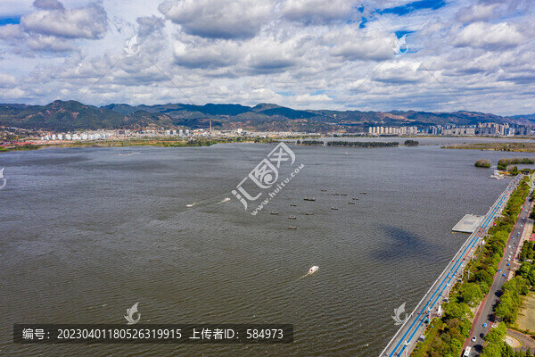 航拍云南昆明滇池海埂大壩平臺(tái)