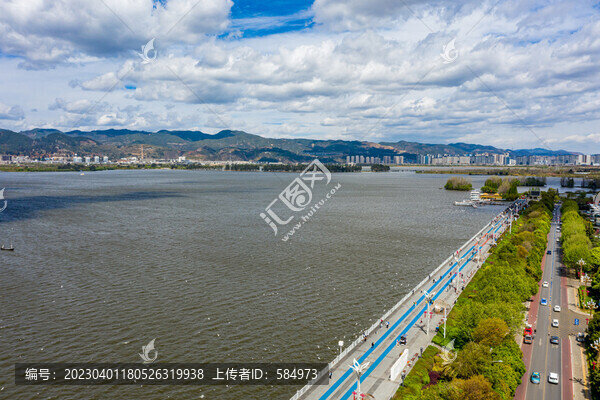 航拍云南昆明滇池海埂大壩平臺(tái)