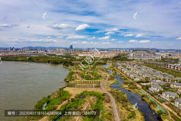 航拍昆明滇池星海半島濕地公園
