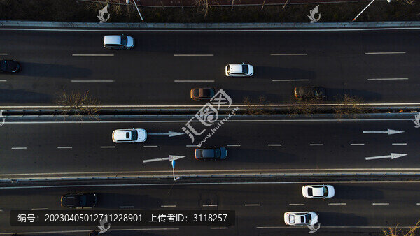 航拍清晨城市道路俯拍