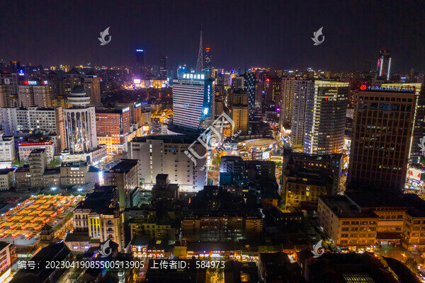 航拍云南昆明老街夜景歷史街區(qū)