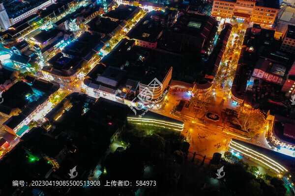 航拍云南昆明老街夜景歷史街區(qū)