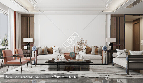 中式沙發(fā)墻布壁畫背景場景圖