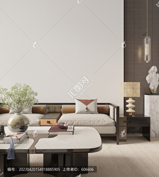 新中式沙發(fā)墻布壁畫(huà)背景場(chǎng)景圖