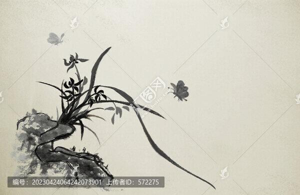 幽蘭石頭蘭花國(guó)畫(huà)裝飾畫(huà)