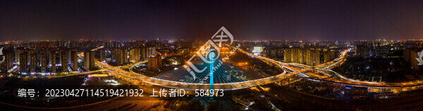 航拍鄭州農(nóng)業(yè)路大橋夜景燈光秀