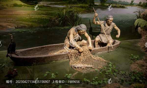 古人捕魚場景