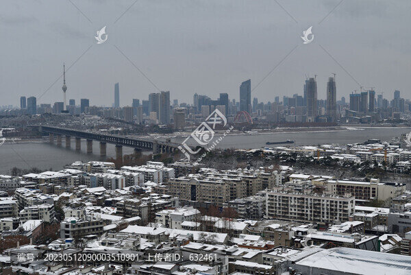 武漢長江大橋城市風(fēng)光雪景