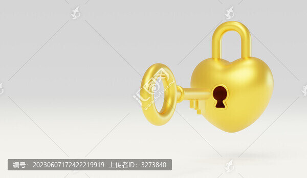 心形锁3D黄金同心锁爱情
