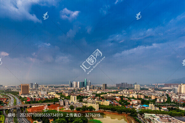 義烏夏季城市風(fēng)光高視角全景圖
