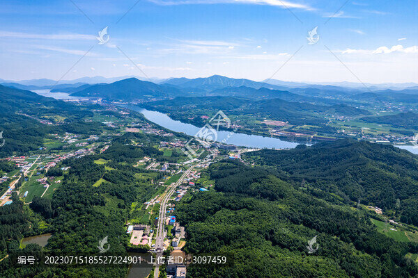 吉林市松花江夏季自然風(fēng)光航拍