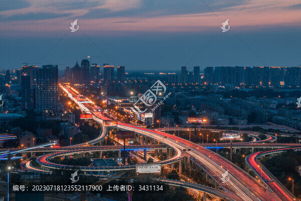 山東濟南臘山立交橋夜景航拍