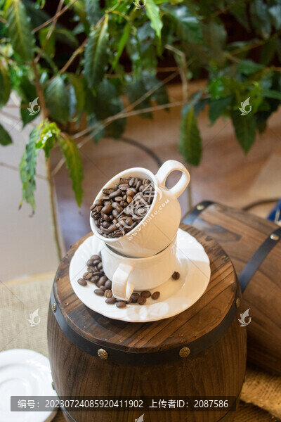 陶瓷咖啡杯咖啡豆陳設(shè)