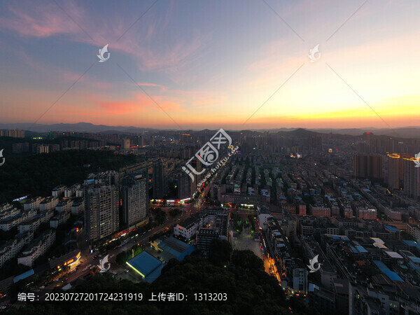 航拍湖南郴州城市夜景風光