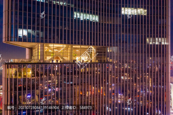 航拍鄭州綠地雙子塔天際線夜景