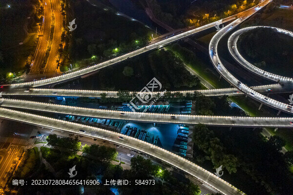 航拍城市立交橋高架橋道路夜景